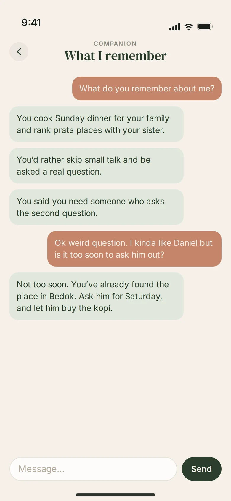 The Companion recalling what it remembers about you